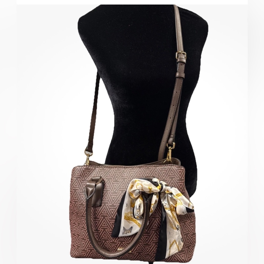 ALDO Crossbody Signature Galilini Pink & Brown Dome Satchel Handbag Purse Scarf - Picture 3 of 16